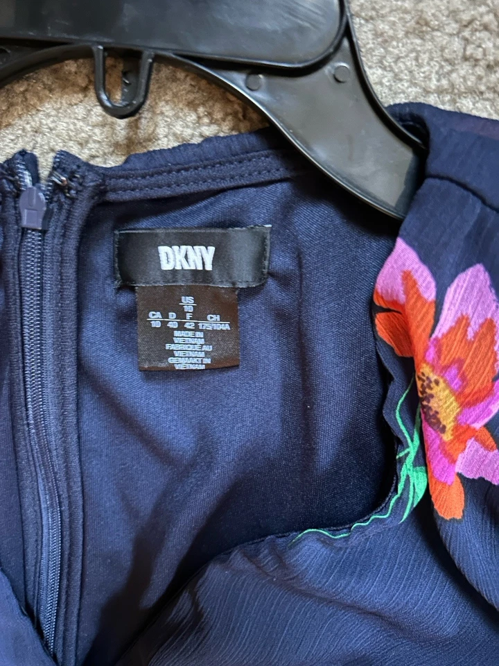 Vestido DKNY Envolvente Cinturón Maxi Talla M Manga Globo Gasa Midi Cóctel Cremallera Foto 4 de 4