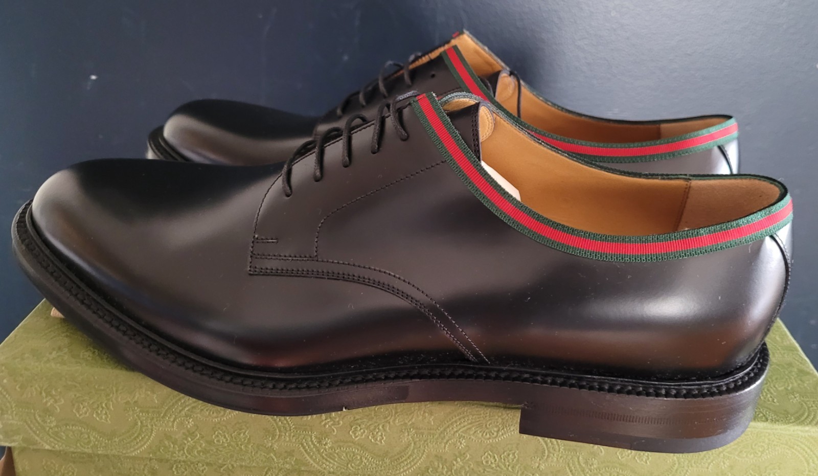 NEW  GUCCI MEN'S WEB LACEUP "BLACK LEATHER" GUCCI 15 (US 15.5 ) thumbnail 5