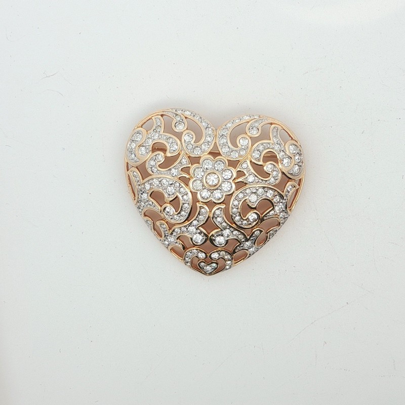 SIGNED SWAROVSKI  CRYSTAL HEART PIN~BROOCH GOLD TONE PLATING RETIRED  RARE
