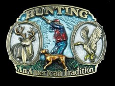 SF05125 *NOS* VINTAGE 1986 **HUNTING AN AMERICAN TRADITION** BELT BUCKLE