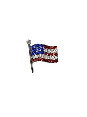 Vintage Silver Tone Sparkly Rhinestone Patriotic USA American Flag Brooch Pin