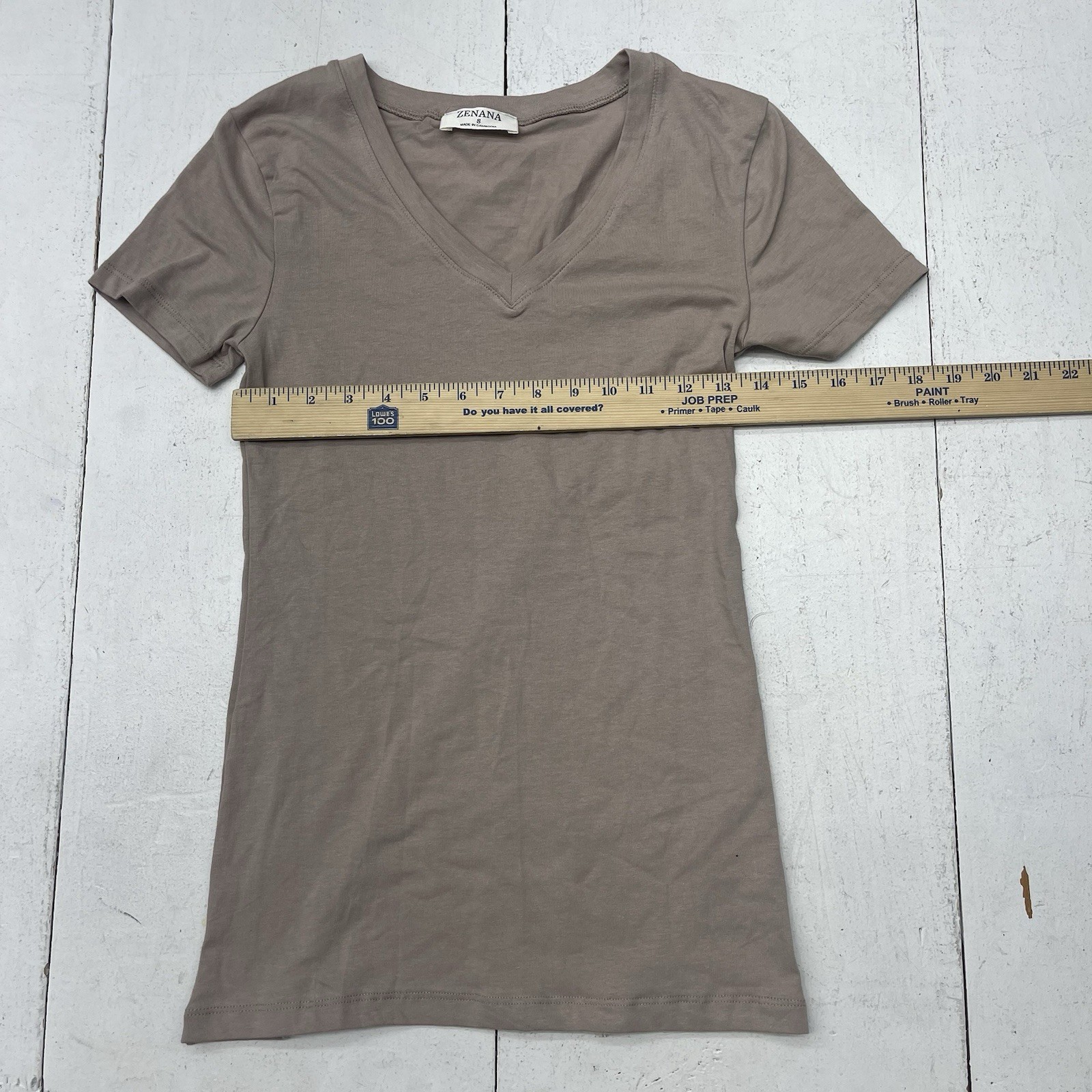 Zenana Solid Dark Beige Basic Short Sleeve V-neck… - image 5
