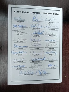 First Class Cricket Umpires 2003 Hand Signed Autograph Sheet