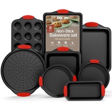 Baking Set   8 Piece Kitchen Oven Bakeware Set   Deluxe Non-Stick Black Coati...