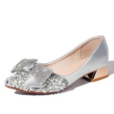 Women's Pumps, Closed Toe Chunky Heels for Women Pointed Toe Rhinestones Brid...