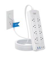 Surge Protector Power Strip, Flat Plug Extension Cord with 8 AC Outlets 4 U...