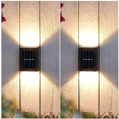 Wandleuchten Solar Außenbereich 4x LED Solarlampen Aufputzlampe Zaunleuchte Treppenstufen Holzhaus Außenleuchten Automatisch
