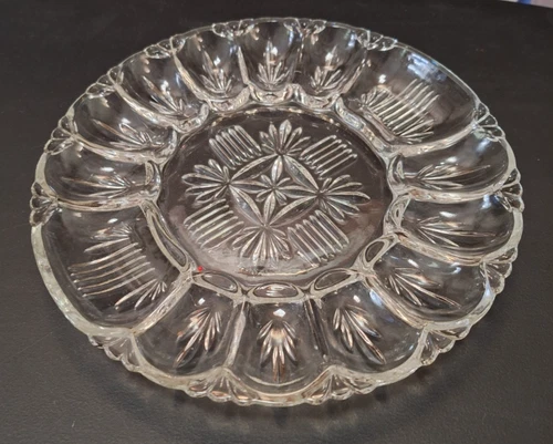 Anchor Hocking Pressed Glass Deviled Egg Plate 1950s Vintage Made in USA