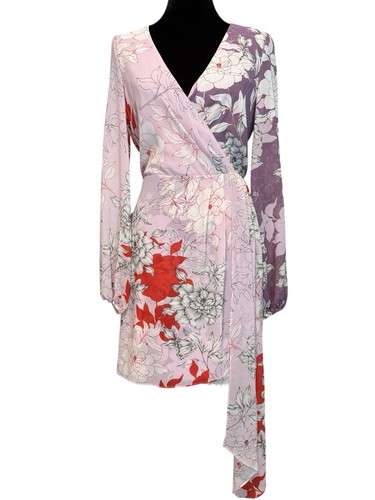 Belle Badgley Mischka Renee Dress Sz 4 Pink Floral Faux Wrap Drape Cocktail NWT