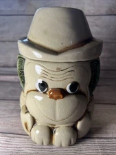 Mount Clemons Monkey In Hat Ceramic Cookie Jar 8x5” Tan Brown Green