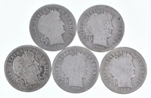 Better Lot 5 1906-D 1906-S 1910-S 1898 1906-D Barber Dime 0.50 Face *172