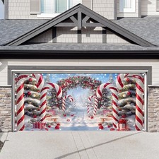 ZTHMOE 1PC 16x7ft Christmas Cane Candy Garage Door Banner 16 apos;x7 apos;