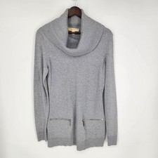 Michael Kors Womens Tunic Sweater Gray Cowl Neck Zipper Pockets Size Small