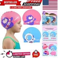 2 pcs Kids Swim Cap Silicone Swimming Cap Boys Girls Age 3-12 Cover Ears