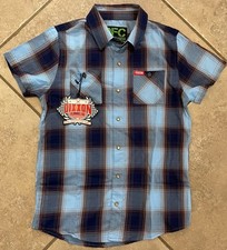 Dixxon Flannel Co Youth Division Pearl Snap Shirt Blue Plaid Youth L NWT