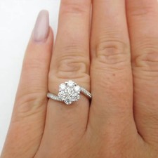Cluster Engagement Ring 1.80Ct Round Cut Diamond 14k White Gold Finish in Size P