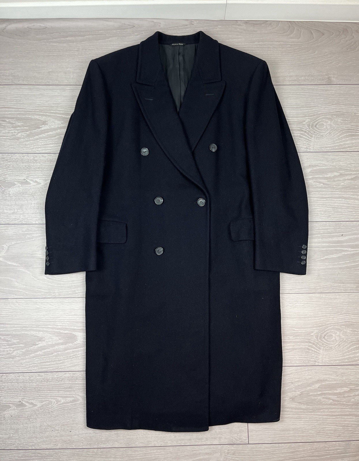 Canali Italy Lana Wool Cashmere Blue Double Breasted Long Coat Mens 52 R Size