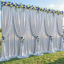 40X10Ft Silver Glitter Backdrop Curtain for Parties, Wrinkle Free Satin Photo Ba