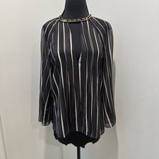 HALSTON HERITAGE Gauzy Striped Blouse 6 Black White Chic