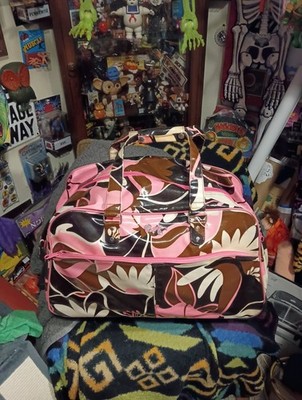 Roxy Rolling Suitcase Luggage Duffle Bag Floral Pink Blk Surf Hawaii Xl 