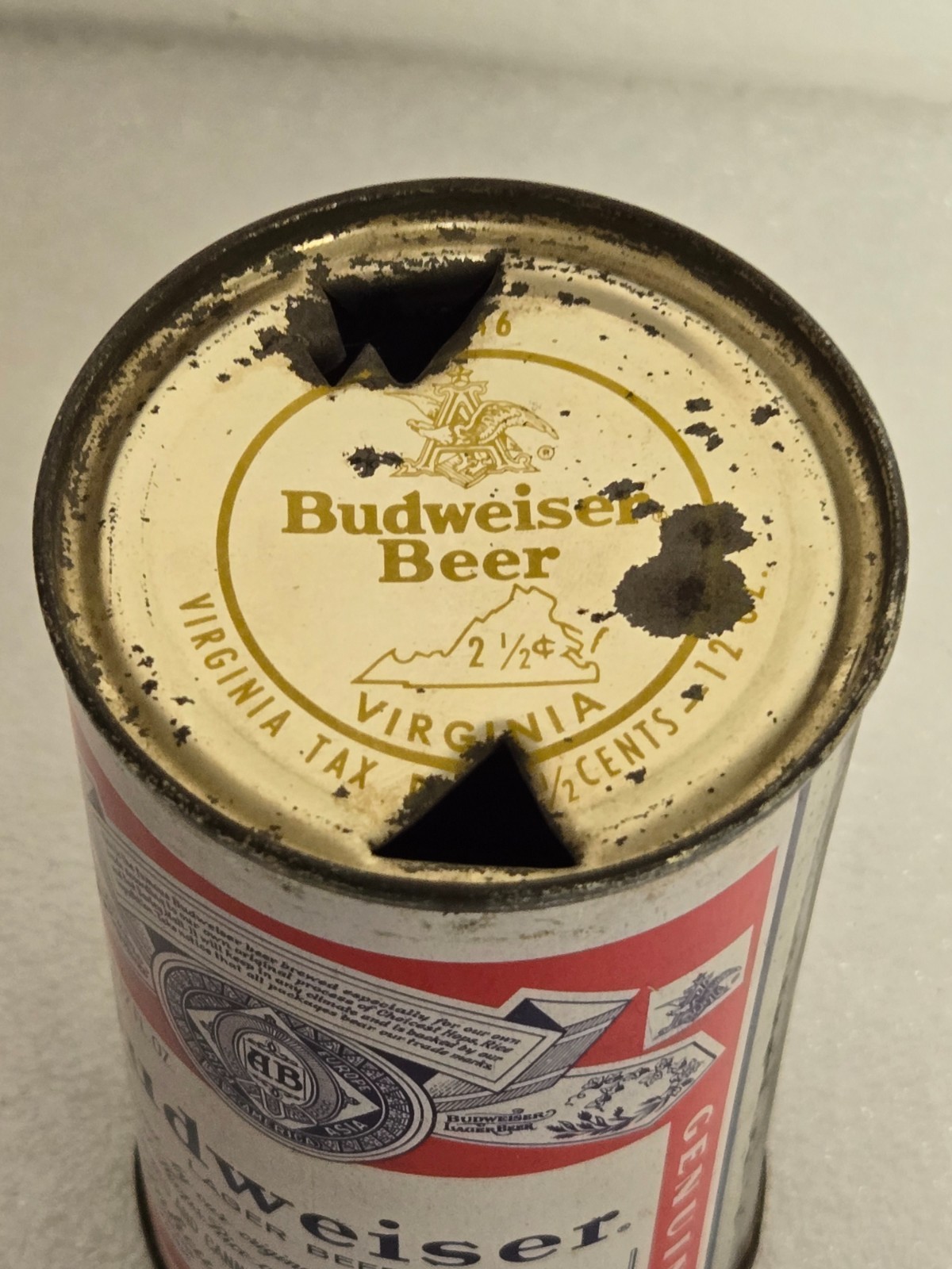 Vintage Budweiser Vanity Tax Lid Flat Top Beer Can