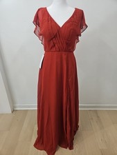 NWT Azazie Rylee Paprika A-Line Flutter Sleeve Chiffon Dress Wedding Sz A4 