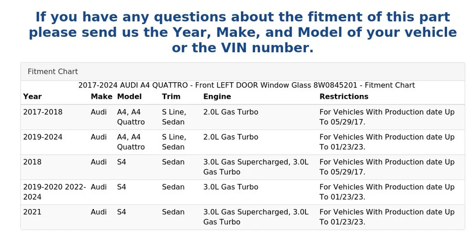 Audi A4 Quattro 2017-2024 - puerta delantera izquierda ventana cristal 8W0845201 Foto 4 de 4