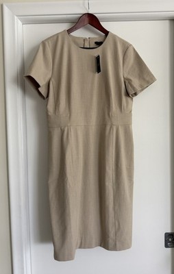 NWT Ann Taylor Beige Bi-Stretch Short Sleeve Shift Midi Dress Sz 12 Work Travel