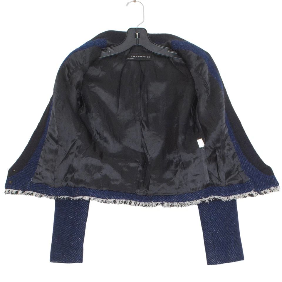 Zara Blazer Tweed Wool Military Academia Old Money Preppy Classic Y2K Blue XS - Image 2 of 4