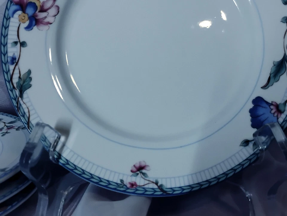 Juego de 4 - Platos de Postre Oneida Porcelain Select Collection ENREJADO AZUL 6" Foto 4 de 4