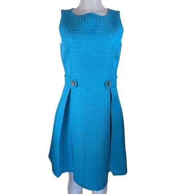 Modcloth Turquoise Flower Button Sixties Signature Retro Pin Up A-Line Dress M