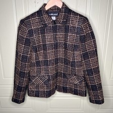 Vintage Sag Harbor Size 8 Petite Blazer tapastry Checkered Stripe Womens