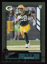 2020 Panini Playbook Rookie AJ DILLON - Purple Foil Rookie Card #125. rookie card picture