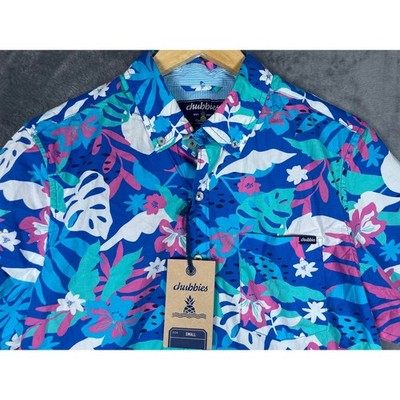 NWT Chubbies The Nectar Friday Shirt Mens Small Blue Tropical Floral Button Down
