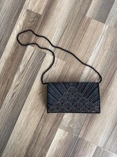 Vintage Art Deco Inspired Black Beaded Evening Bag Clutch Purse