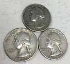 1936 1937 1939 Washington Silver Quarters 90% Silver -3 coins Nice Quality