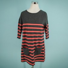 Boden Size 12 Breton Striped Gray Crew Scoop Elbow Sleeve Cotton Tunic Dress