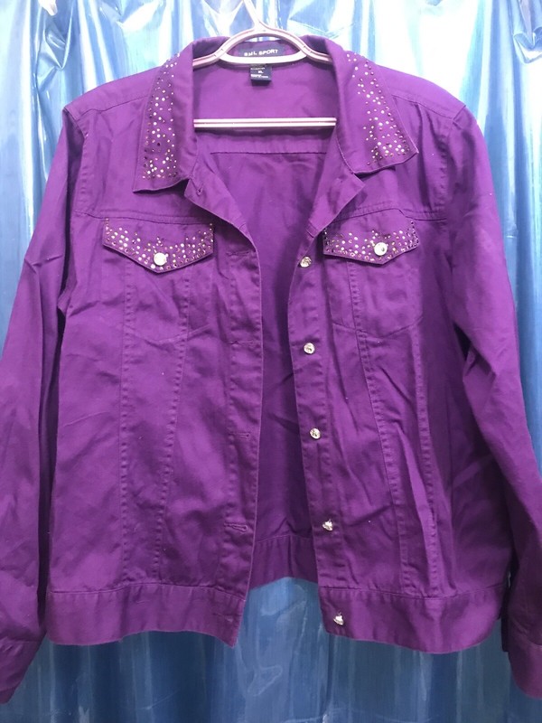 SML Sport Women's XL Lightweight Button Jacket Purple With Sparkle Easter Spring