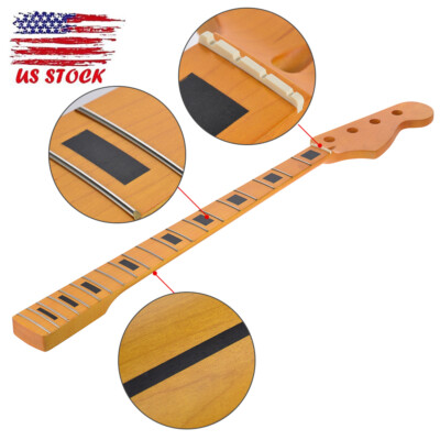 20 Frets Maple Electric Bass Guitar Neck for 4 String Precision PB Bass Yellow