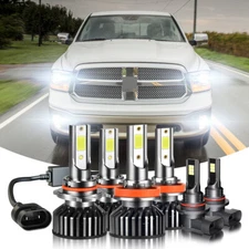 Fit 2011-2017 RAM 1500 2500 3500 6x LED Combo Headlight Kit Hi/Lo Beam+Fog Bulbs