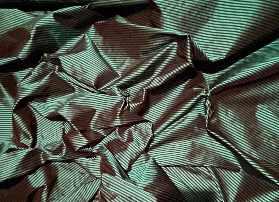 Green/Black Narrow Stripes 100% Silk Dupioni Fabric, 44" Wide, By Yard (SD-600H) - Image 2 of 3