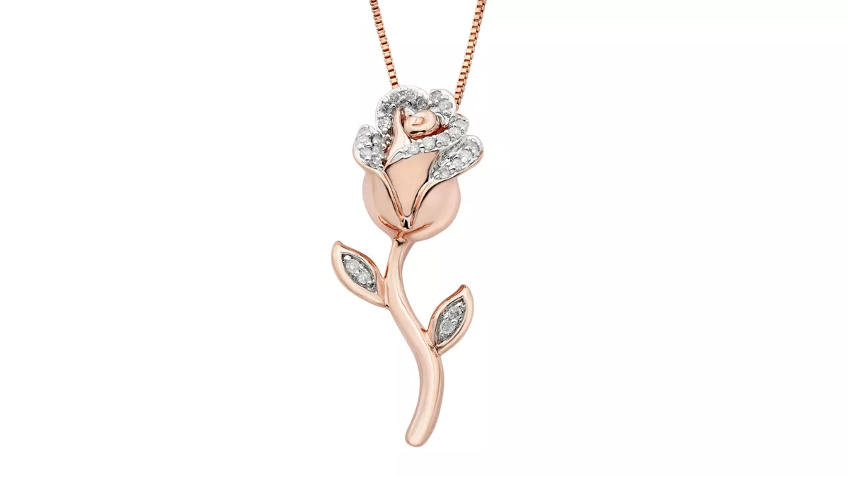Enchanted Disney Princess Belle Beauty and the Beast Necklace Diamond Rose