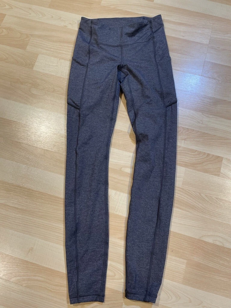 Lululemon Speed Tight V Heathered Black/Deep Coal Workout Luxtreme Sz 4 Pockets