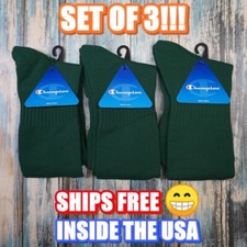 SET OF 3 CHAMPION All Sport Crew Socks Green Mens 8-12 Women 10-13 262