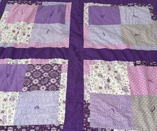 Handmade Owl Patchwork Square Quilted Blanket Purple Paisley Quilt Floral Pink