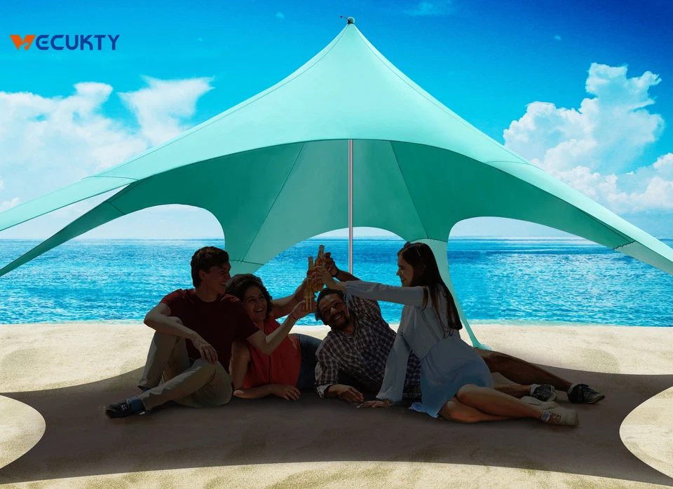 VECUKTY Beach Yard Canopy Tent 12X12 FT Beach Sun Shelter Shade UPF 50+ Uv NEW