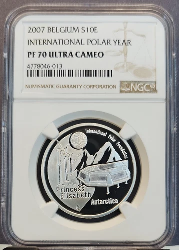 2007 BELGIUM SILVER 10 EURO S10E POLAR YEAR NGC PF 70 ULTRA CAMEO PERFECT POP 1