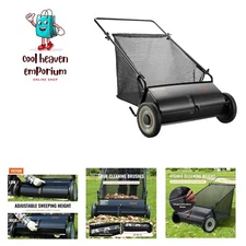 Push Lawn Sweeper, 26 Inch Leaf & Grass Collector, Strong Rubber Wheels & Hea...