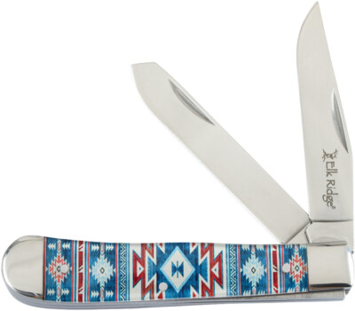 Elk Ridge Gentleman's Trapper Blue Aztec Folding Stainless Pocket Knife ...