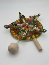 Vintage RUSSIAN Chickens Pecking HAND MADE WOOD TOY Primitive Collector 5  